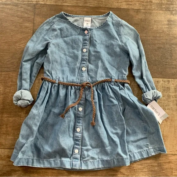 Carter's Toddler Girls Belted Denim Shirtdress Blue Size 2T
